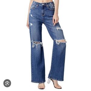 RISEN JEANS HIGH RISE WIDE LEG DISTRESSED Style RDP5031 SIZE 11